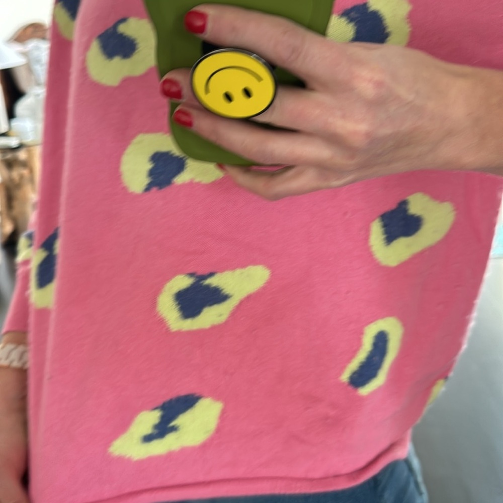 Jumper 1234 Pink and Blue/Yellow Animal Print-ish Sweater - Picture 2 of 6